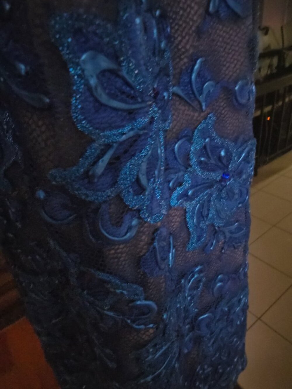 Valiant Paris Hand Painted Blue Lace Rhinestone Bodycon Dress, Size S - Picture 9 of 9